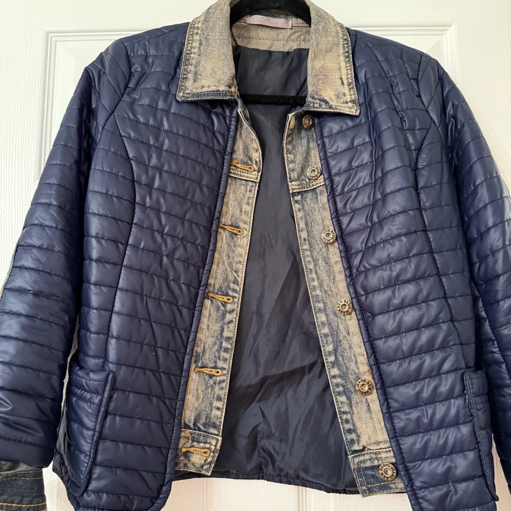 Baci Italy Blue Quilted Jacket with Denim Accents